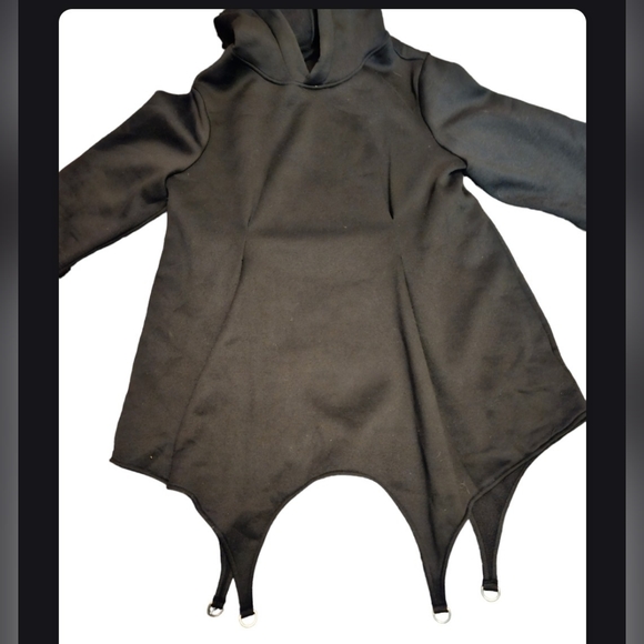Black Hoodie Sweater Dress Tapered with Garter Connections - Picture 8 of 10